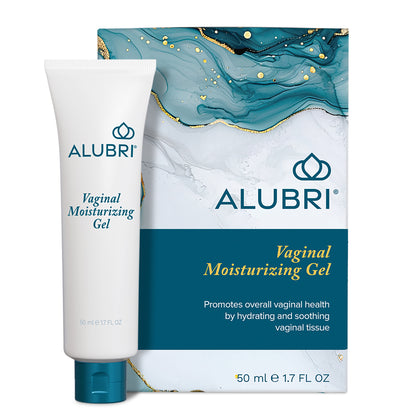 Alubri vaginal moisturizing gel with packaging on a white background