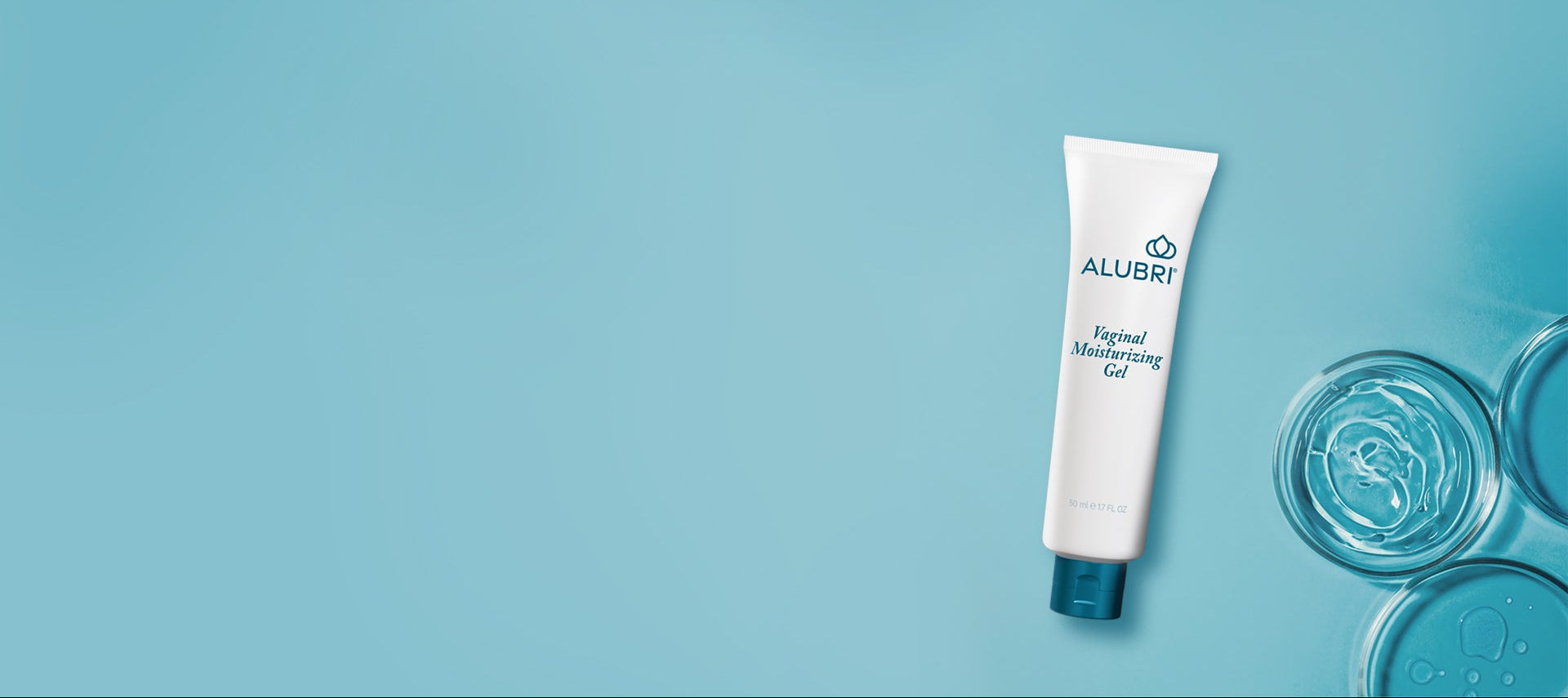 Tube of Alubri gel on a light blue background
